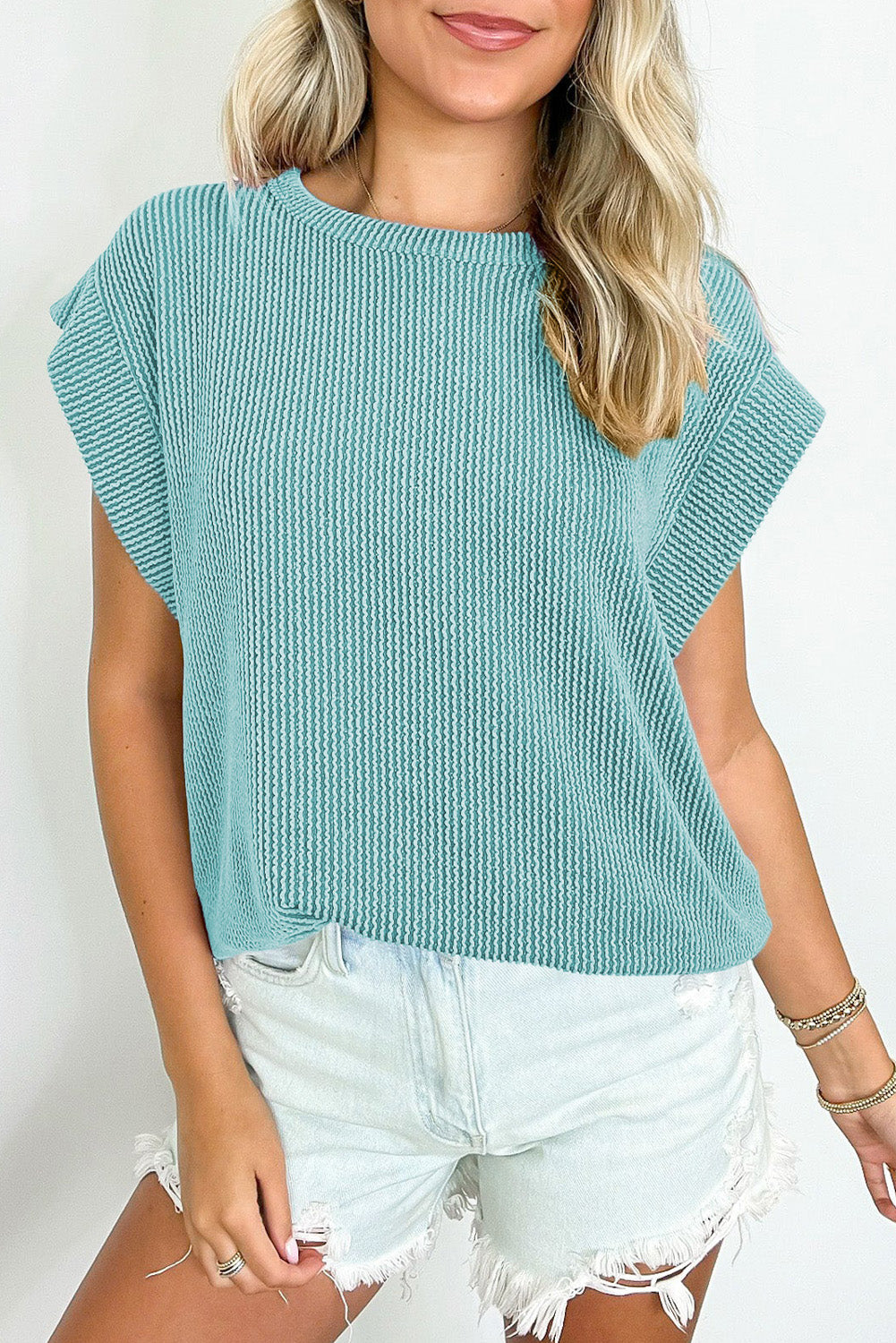 Gray Twisted Ribbed Textured Plain T Shirt