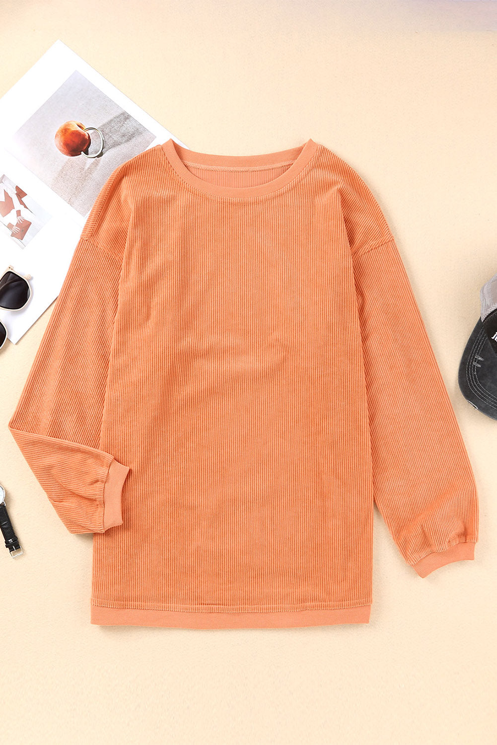 Dark Grey Drop Sleeve Rib Knit Oversized Sweatshirt