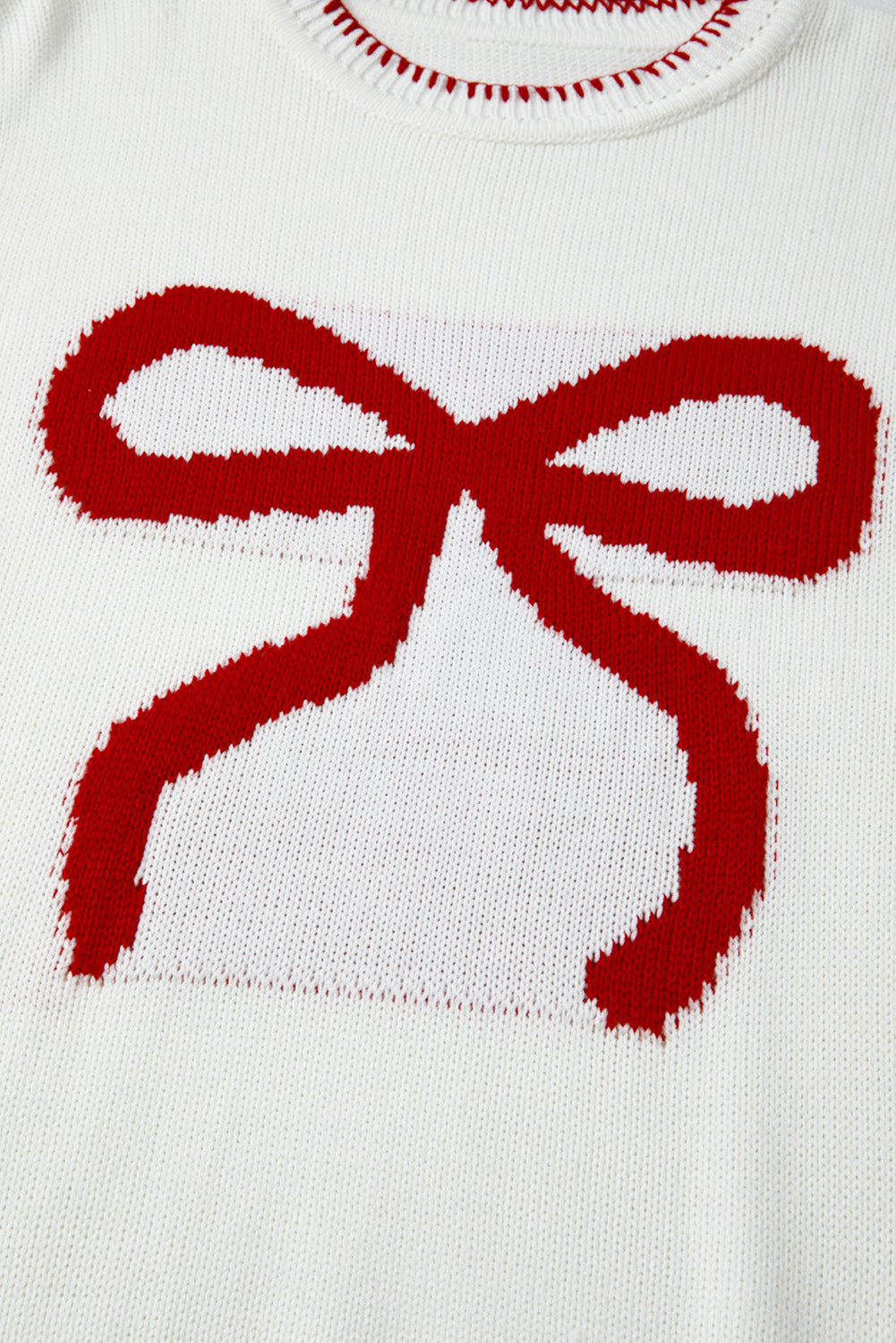 Pink Sweet Bow Drop Sleeve Round Neck Sweater