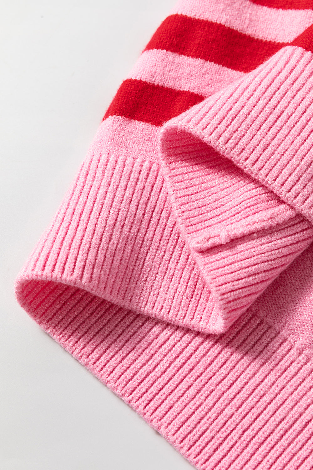 Pink Striped Crewneck Drop Sleeve Knit Sweater