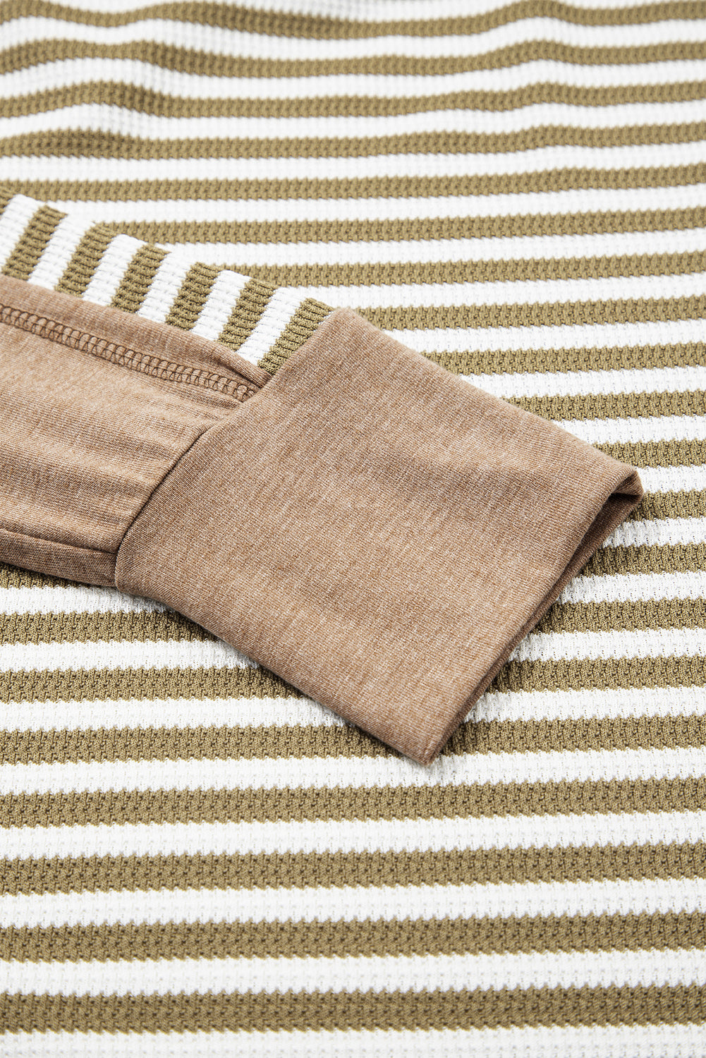 Khaki Stripe Patchwork Knit Drop Shoulder Top