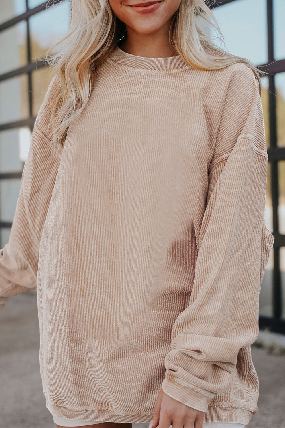 Dark Grey Drop Sleeve Rib Knit Oversized Sweatshirt