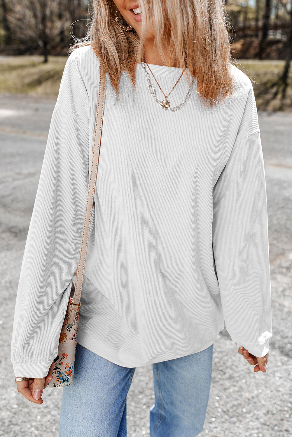 Dark Grey Drop Sleeve Rib Knit Oversized Sweatshirt