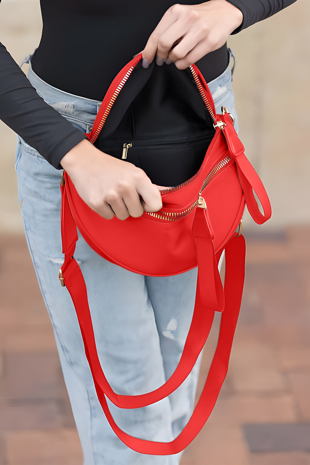 Light Blue Wide Strap Double Zipper Crossbody Bag