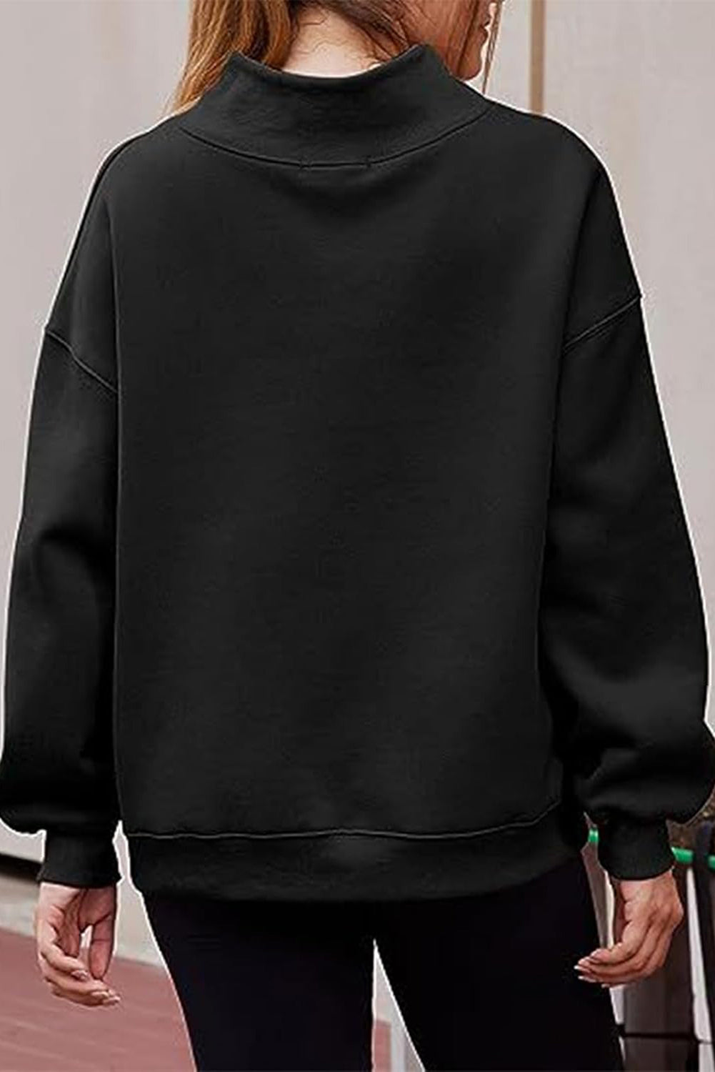 Chicory Coffee Solid Color High Neck Long Sleeve Loose Sweatshirt
