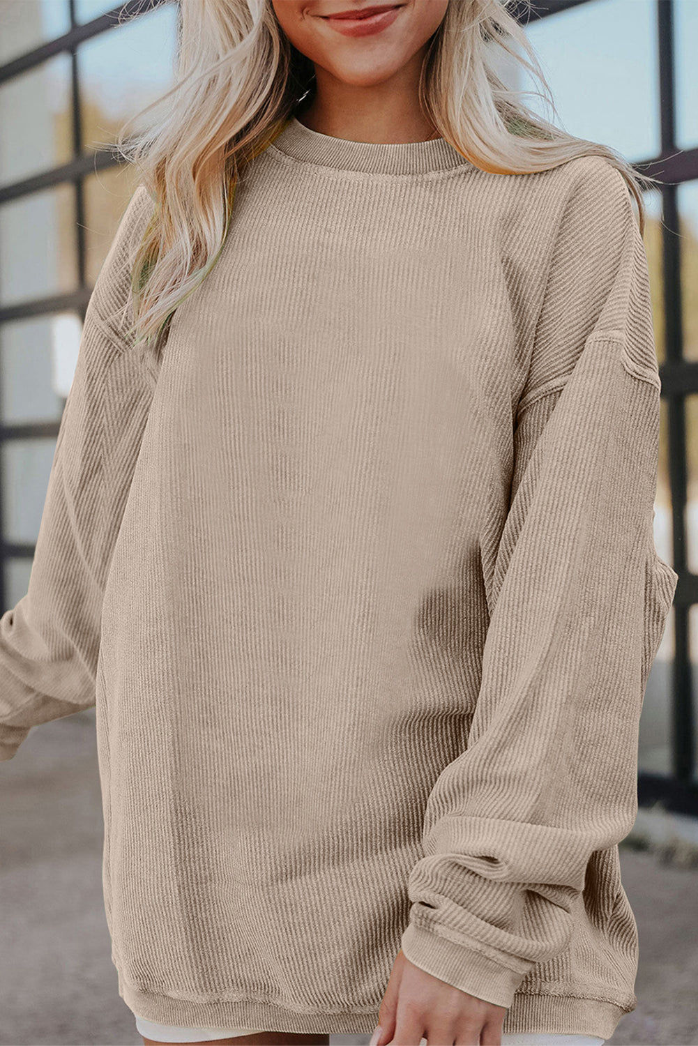 Dark Grey Drop Sleeve Rib Knit Oversized Sweatshirt