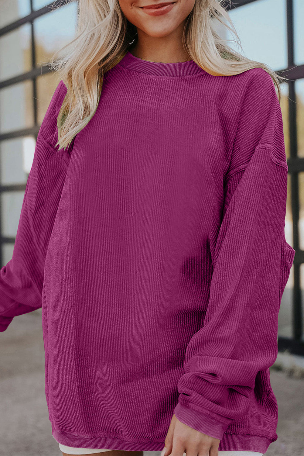Dark Grey Drop Sleeve Rib Knit Oversized Sweatshirt