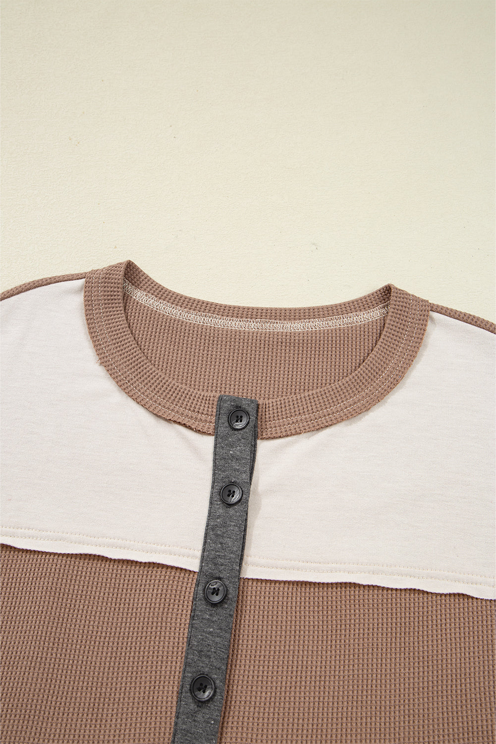 Jet Stream Colorblock Waffle Patchwork Loose Henley Top