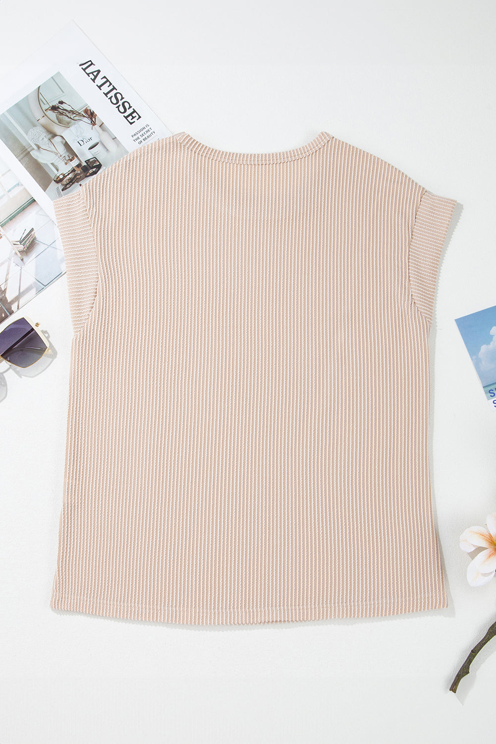 Gray Twisted Ribbed Textured Plain T Shirt