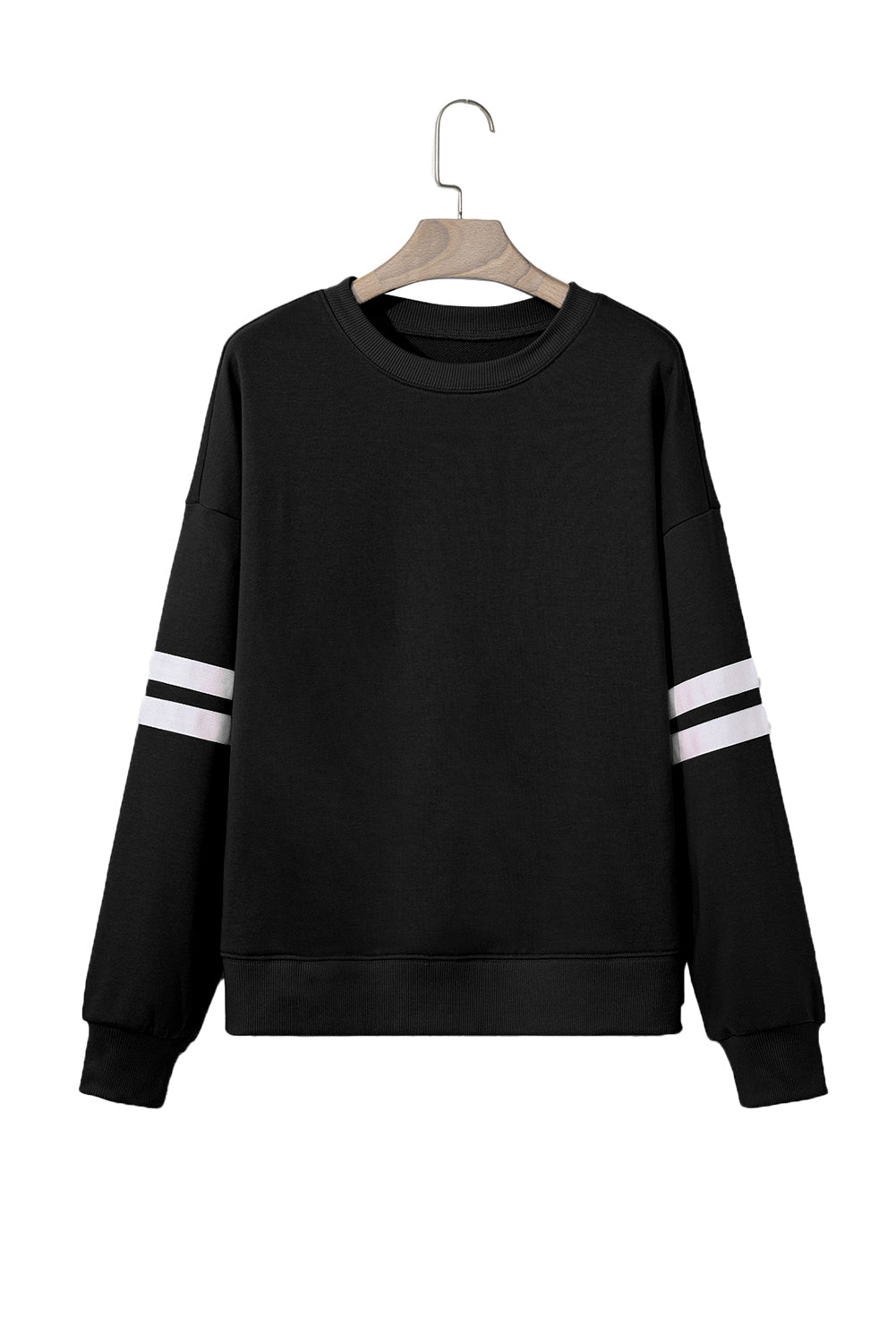 Evergreen Preppy Striped Sleeve Loose Sweatshirt
