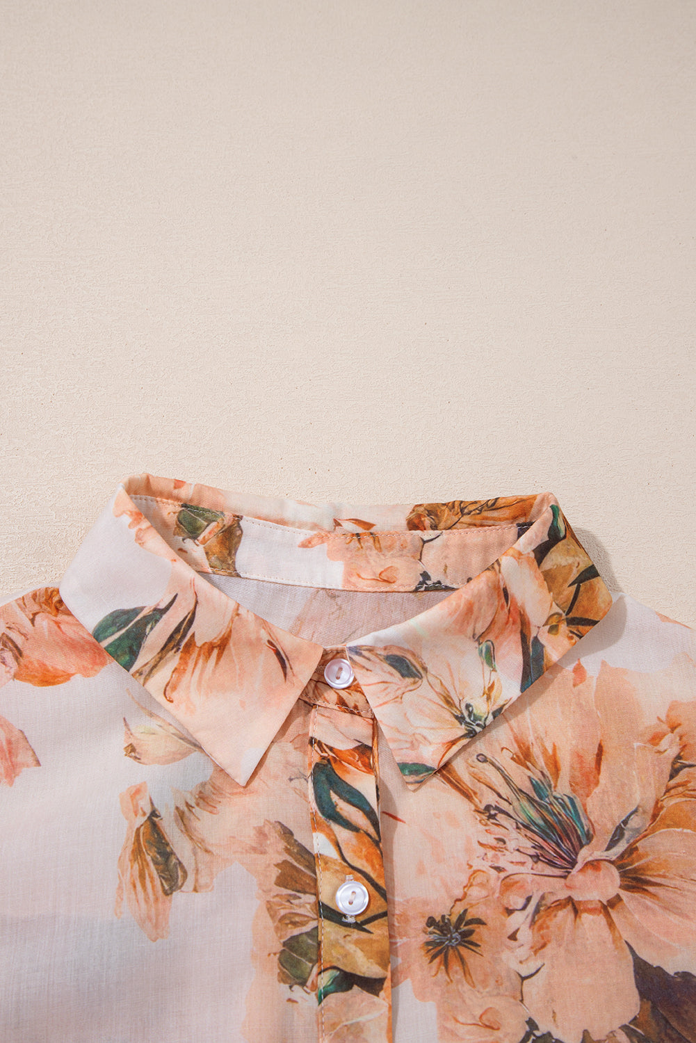 Brown Floral Puff Sleeve Lightweight Shirt