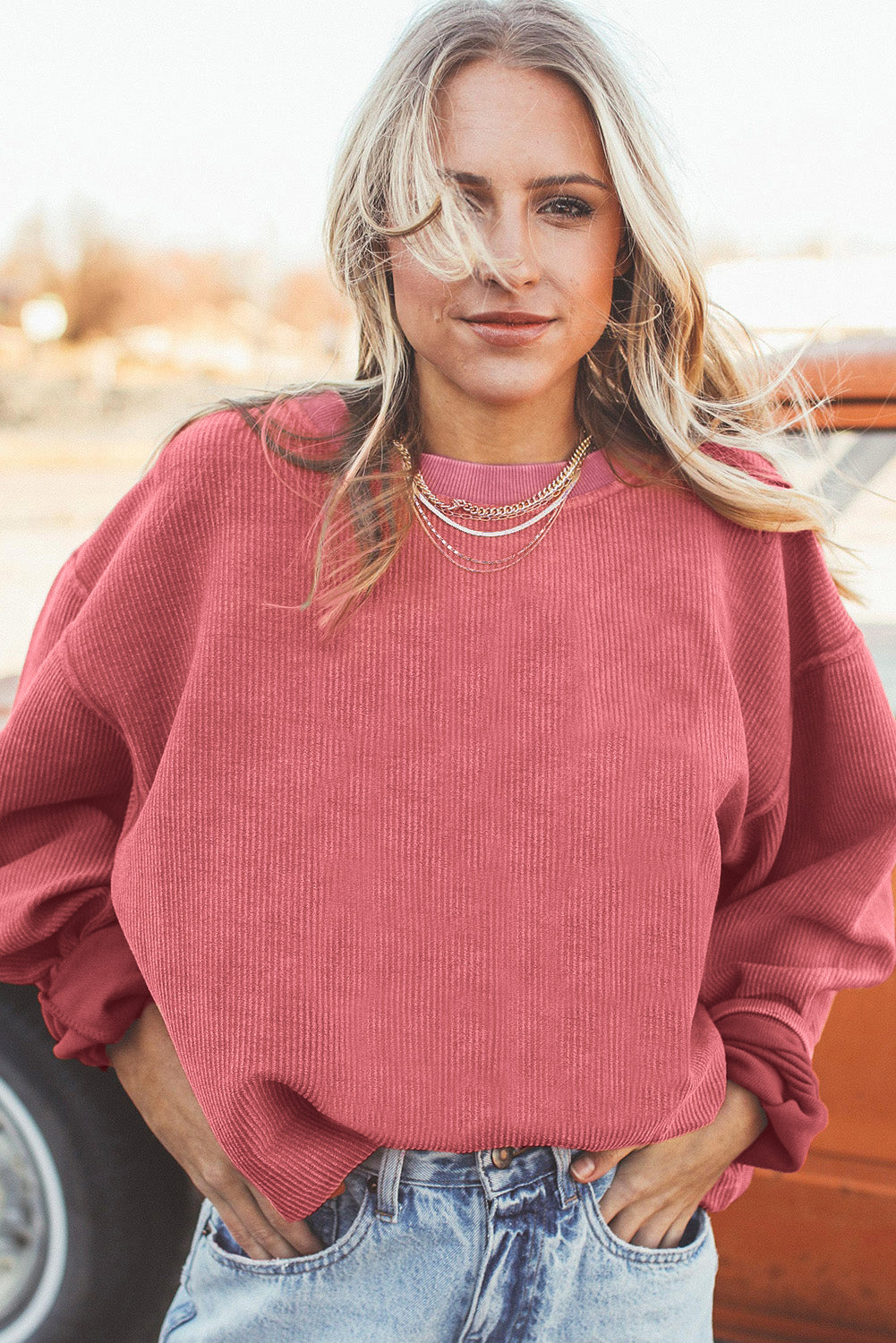 Dark Grey Drop Sleeve Rib Knit Oversized Sweatshirt