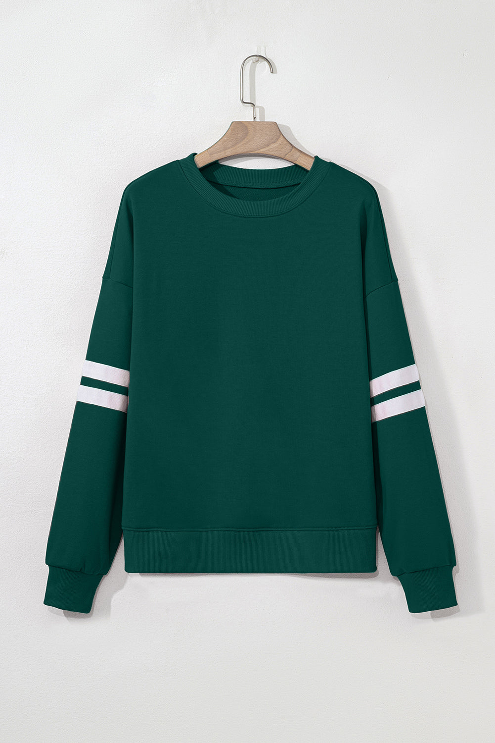 Evergreen Preppy Striped Sleeve Loose Sweatshirt