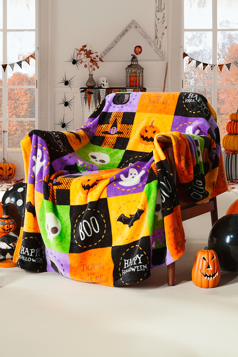 Purple Plaid Print Fleece Halloween Blanket