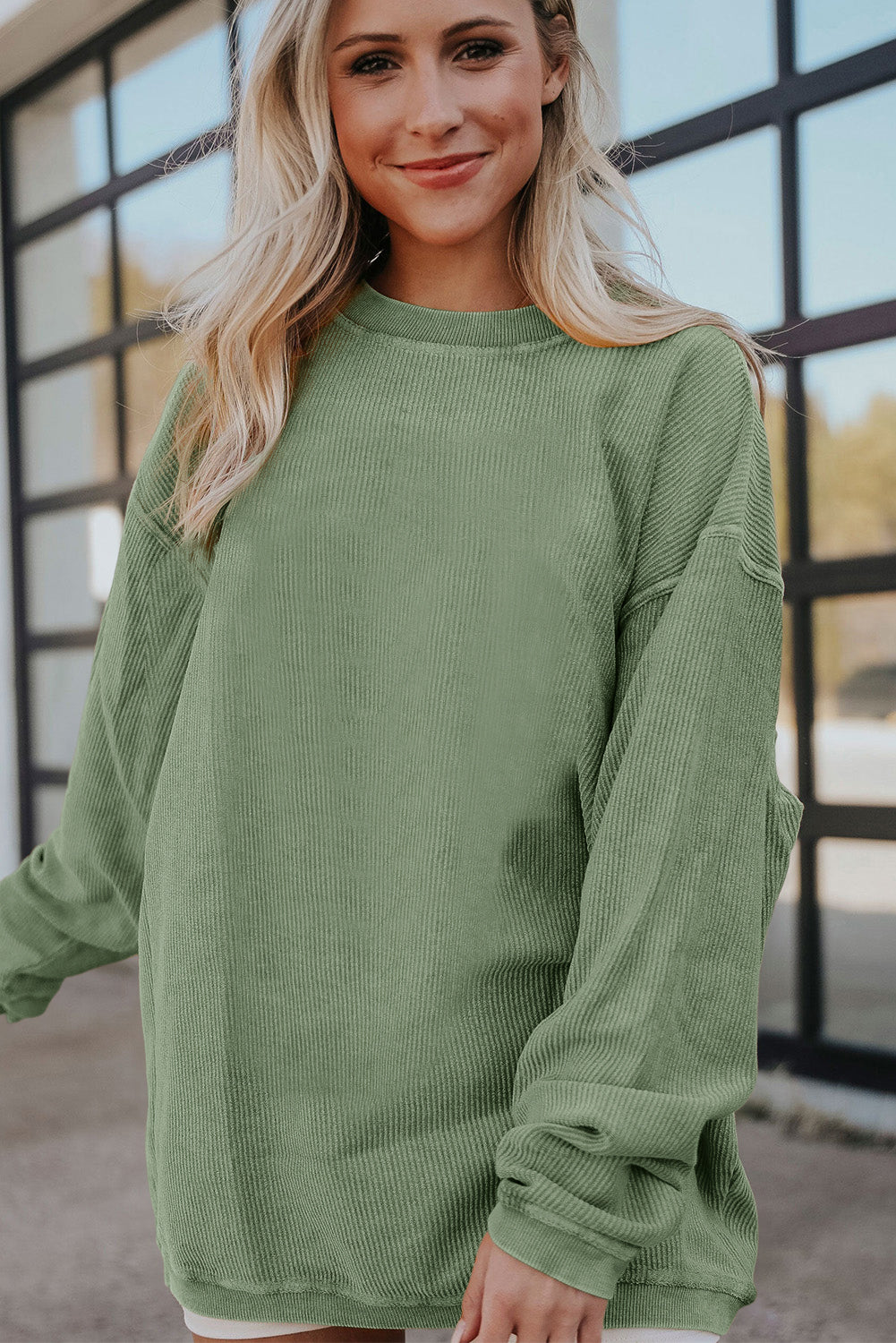 Dark Grey Drop Sleeve Rib Knit Oversized Sweatshirt