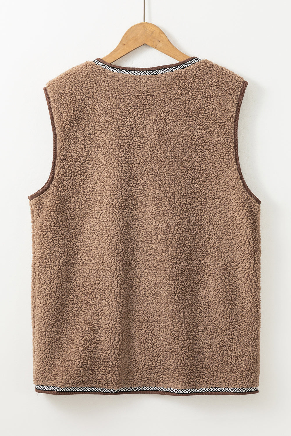 Dark Khaki Sherpa Contrast Trim Patch Pocket Cartridge Toggle Button Vest