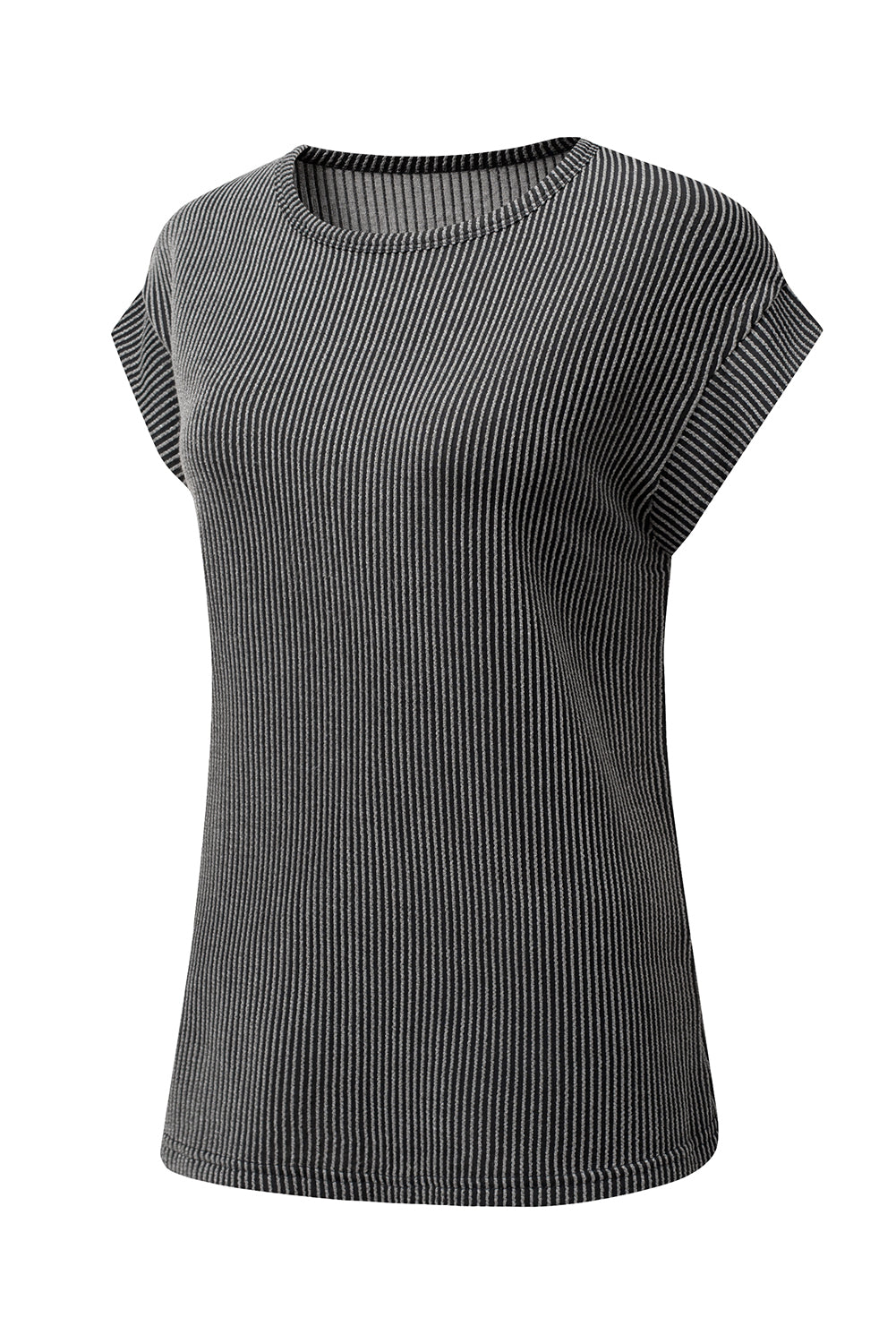 Gray Twisted Ribbed Textured Plain T Shirt