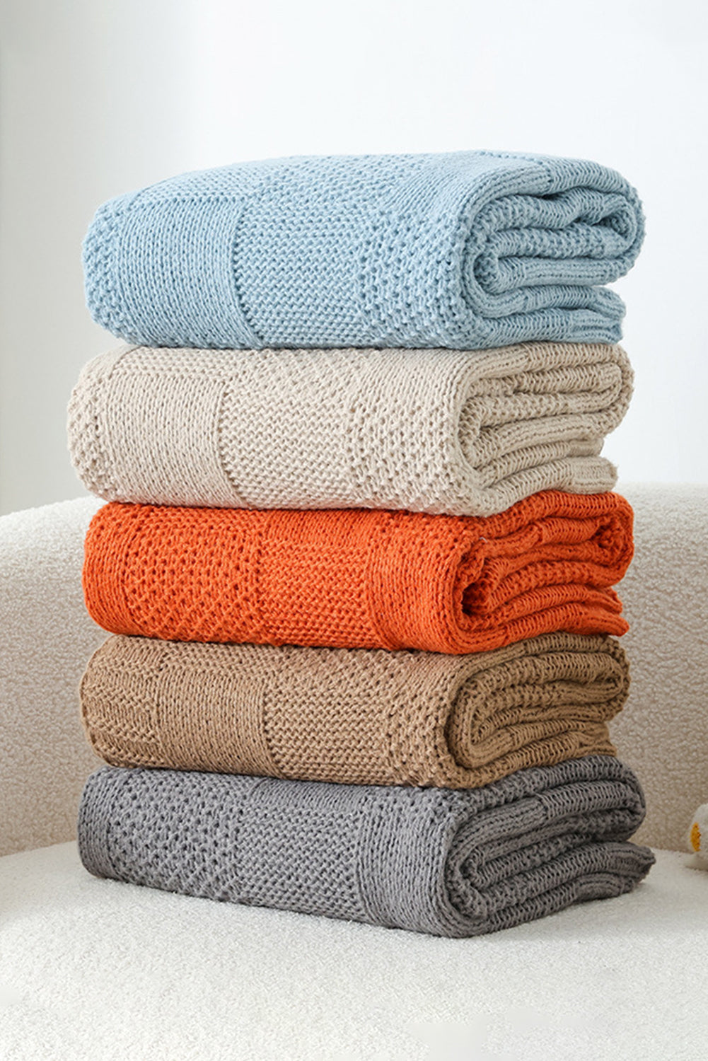 Orange Checkered Soft Knit Throw Blanket