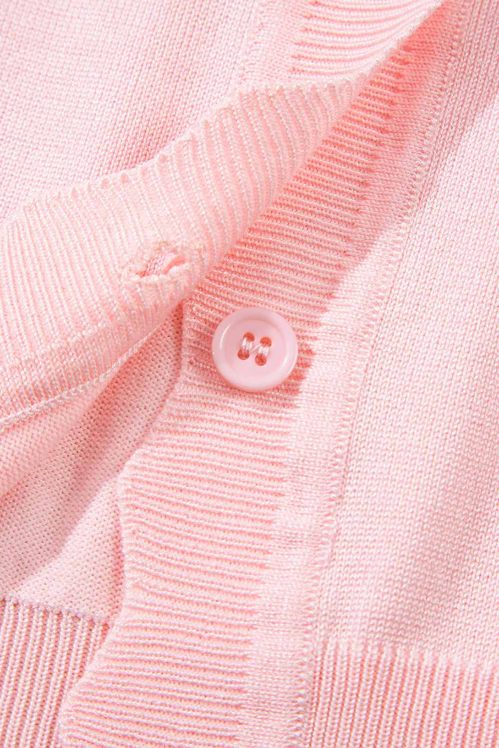 Pink Solid Color Button Knitted Cardigan