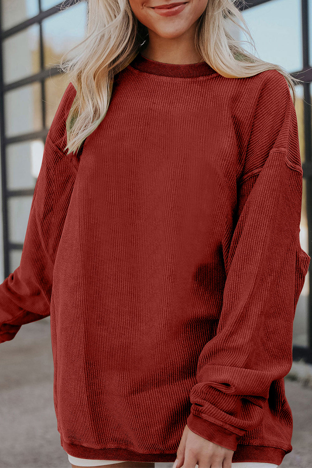 Dark Grey Drop Sleeve Rib Knit Oversized Sweatshirt