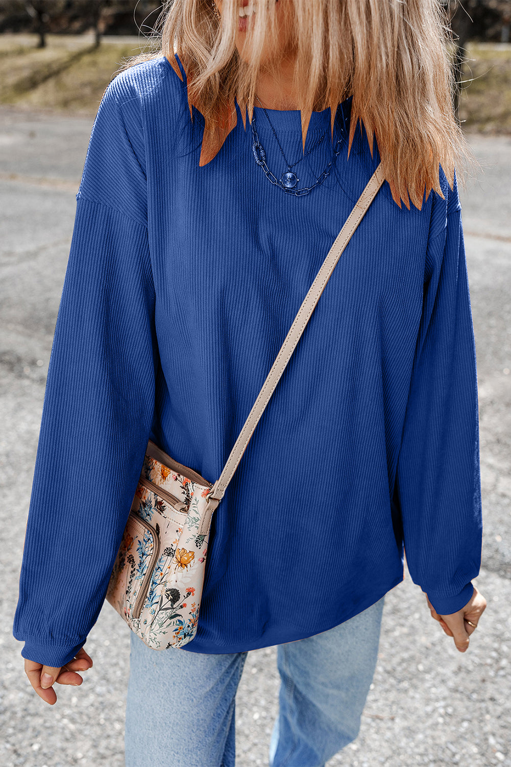 Dark Grey Drop Sleeve Rib Knit Oversized Sweatshirt