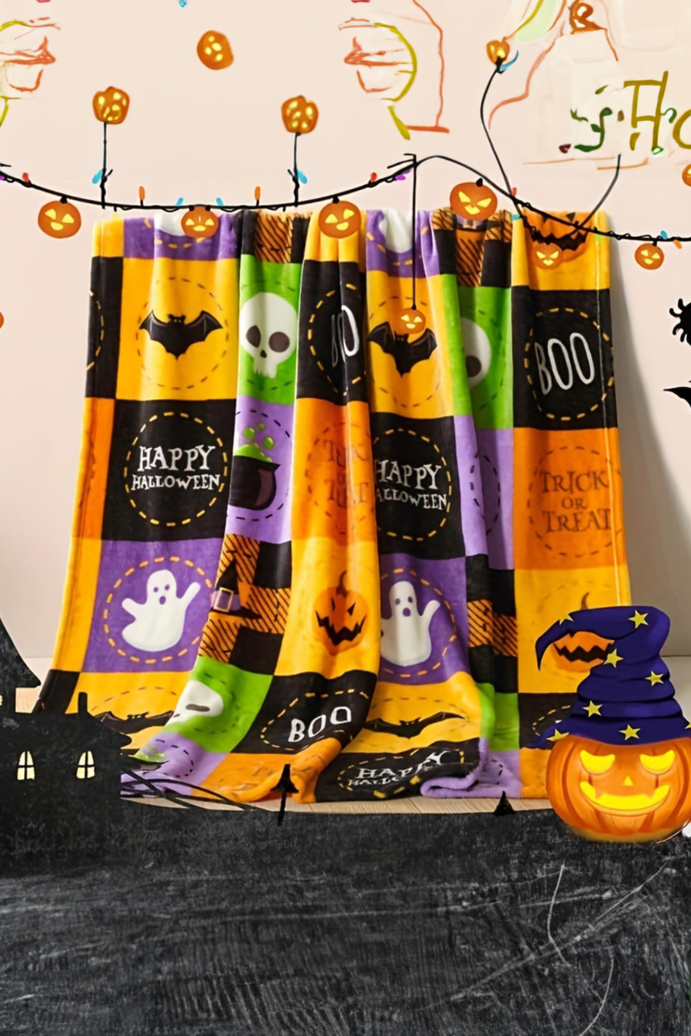 Purple Plaid Print Fleece Halloween Blanket