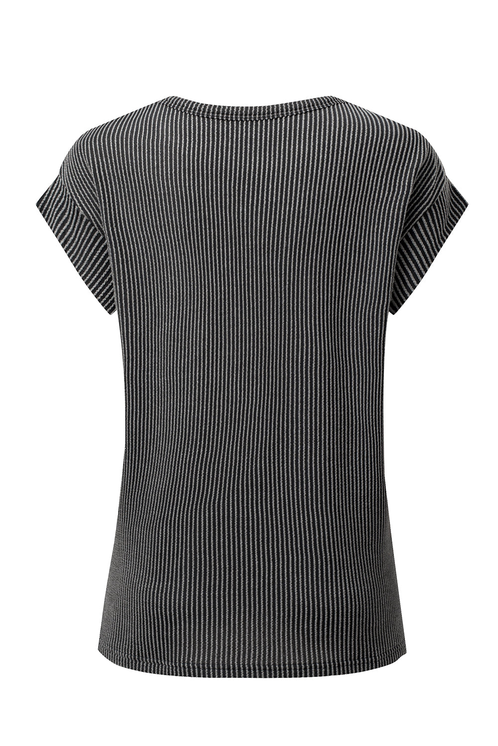 Gray Twisted Ribbed Textured Plain T Shirt