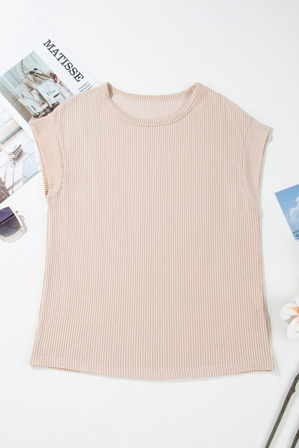 Gray Twisted Ribbed Textured Plain T Shirt
