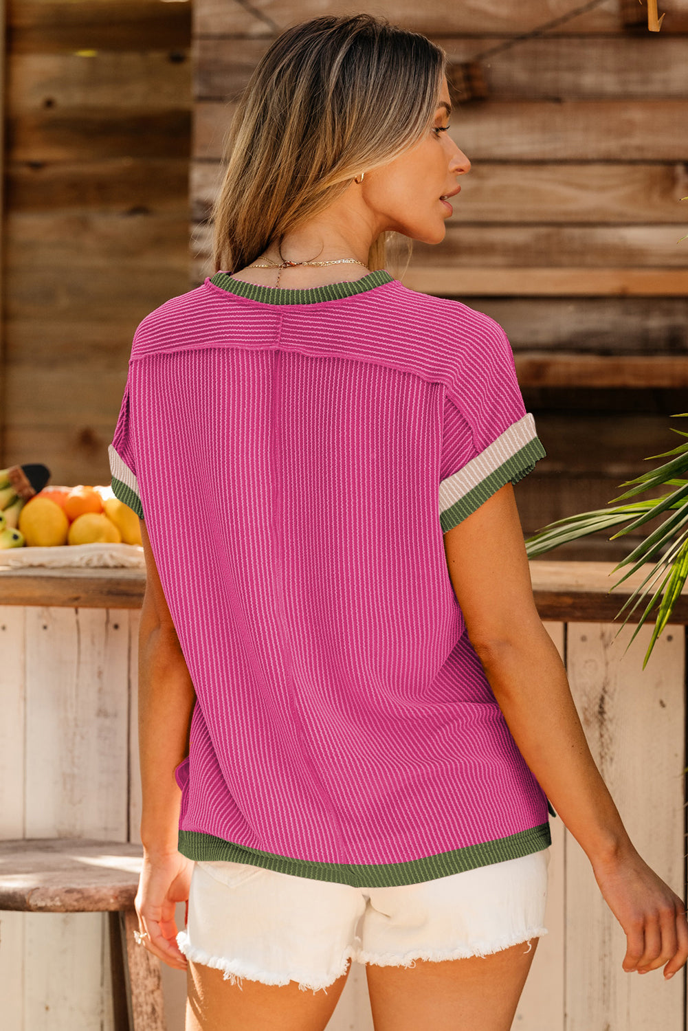 Sky Blue Textured Colorblock Round Neck T Shirt