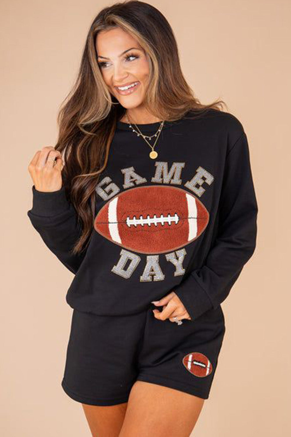Black GAME DAY Football Graphic Pullover and Shorts Set