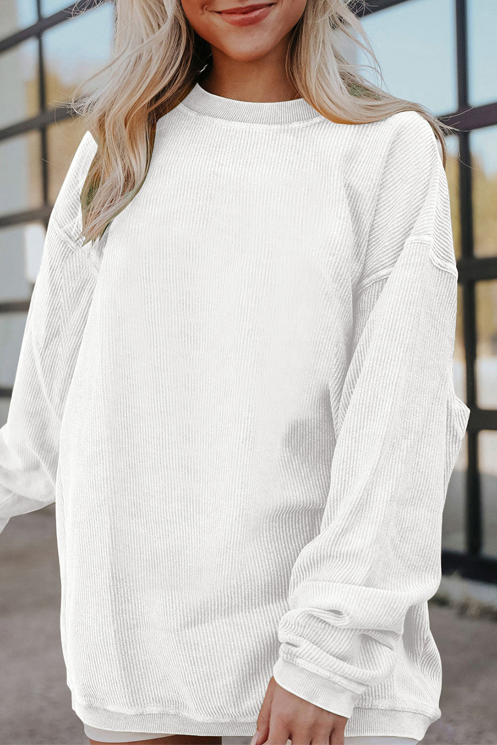 Dark Grey Drop Sleeve Rib Knit Oversized Sweatshirt