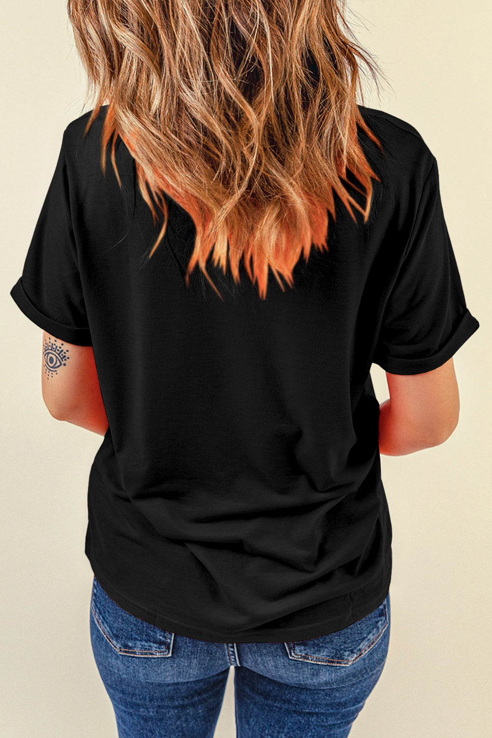 Black Halloween Playful Ghost Patched Cotton Blend T Shirt