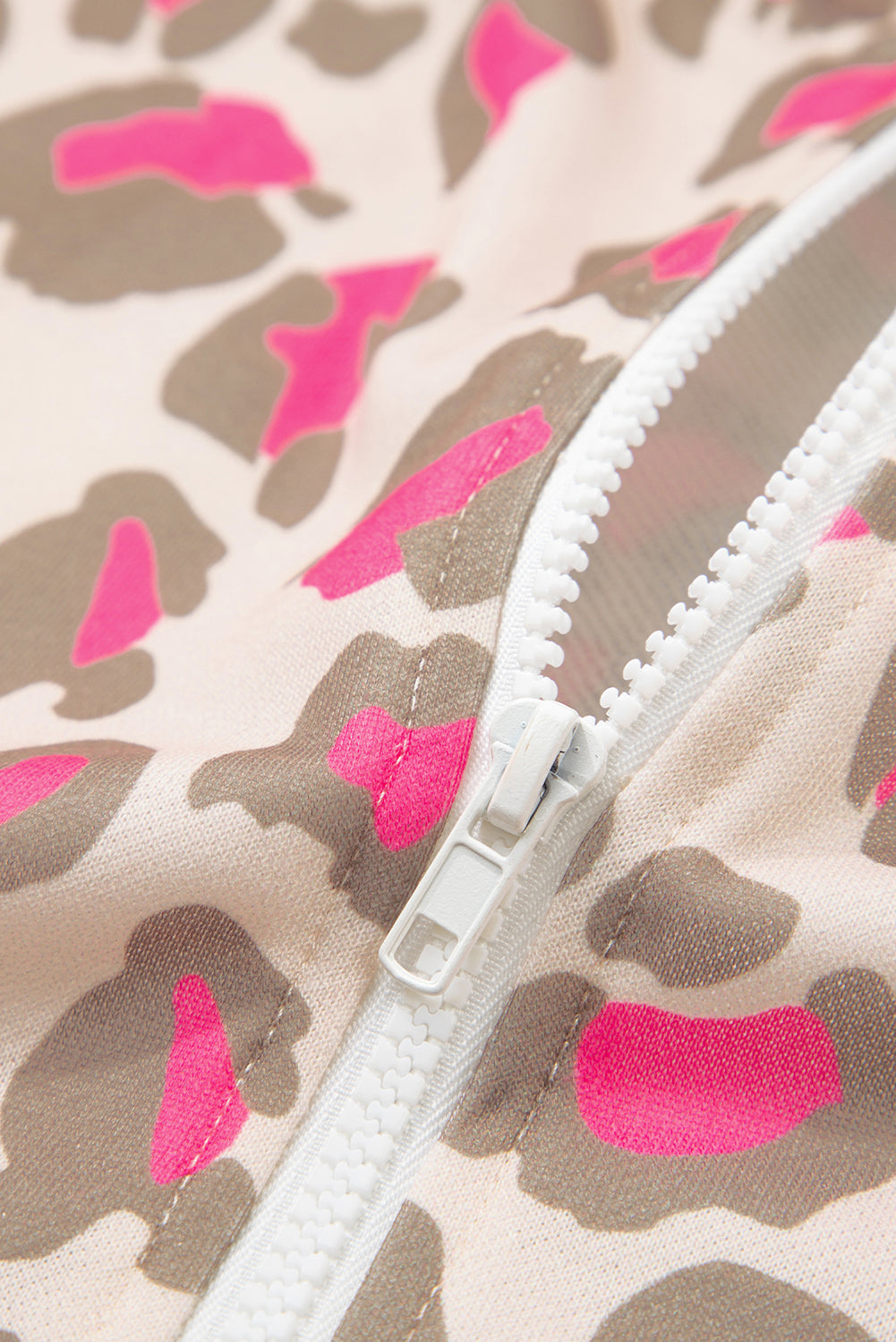 Rose Leopard Print Zip Up Hooded Sweatshirt