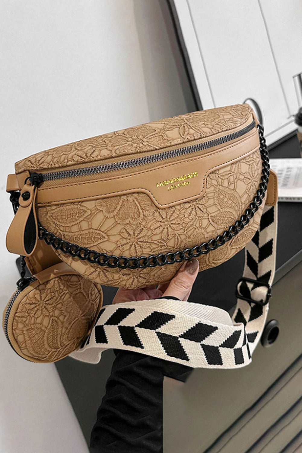 Bright White Floral Colorblock Strap PU Crossbody Bag with Coin Purse