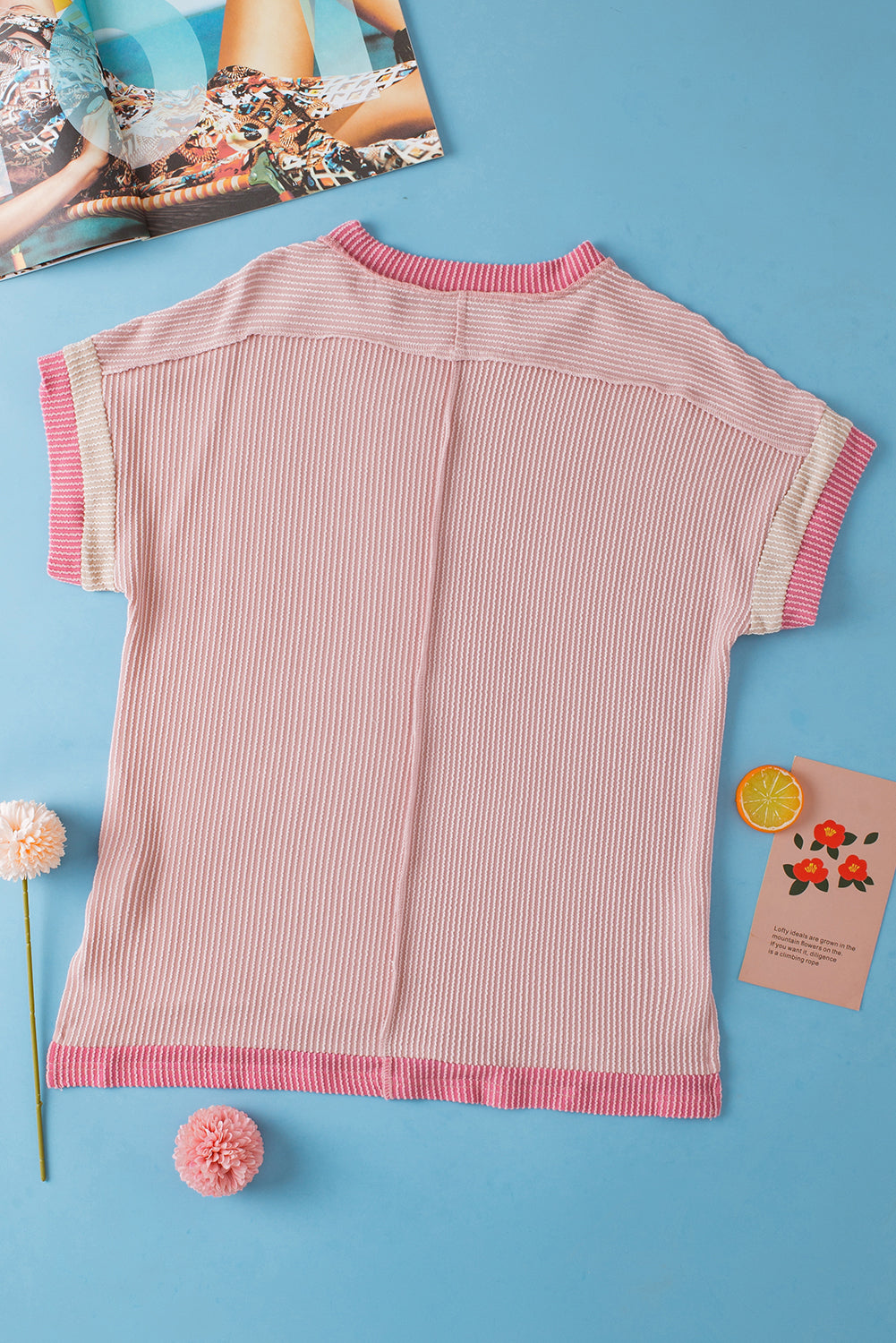 Sky Blue Textured Colorblock Round Neck T Shirt