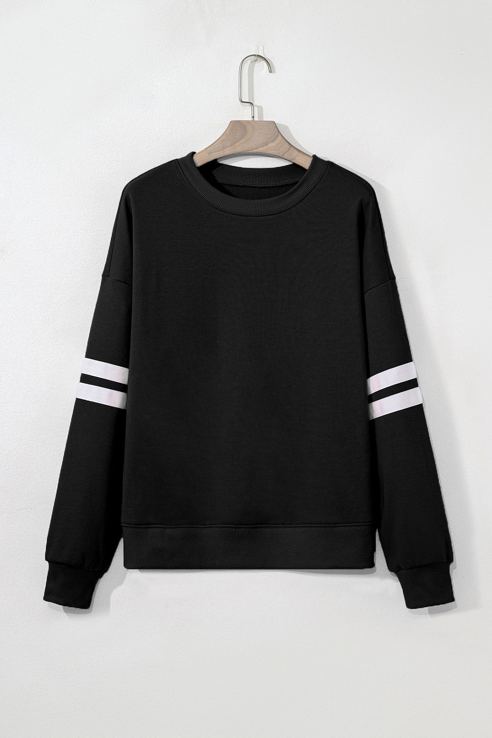 Evergreen Preppy Striped Sleeve Loose Sweatshirt