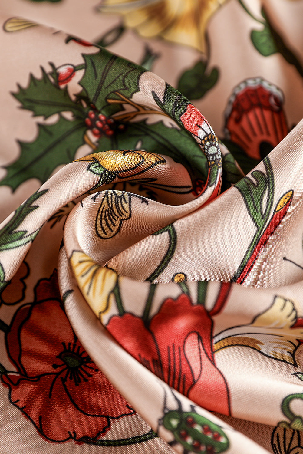 Apricot Pink Lightweight Retro Floral Print Square Scarf