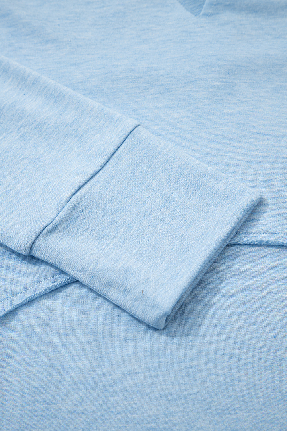 Smoke Green Notched Neck Terry Raw Hem Long Sleeve Top