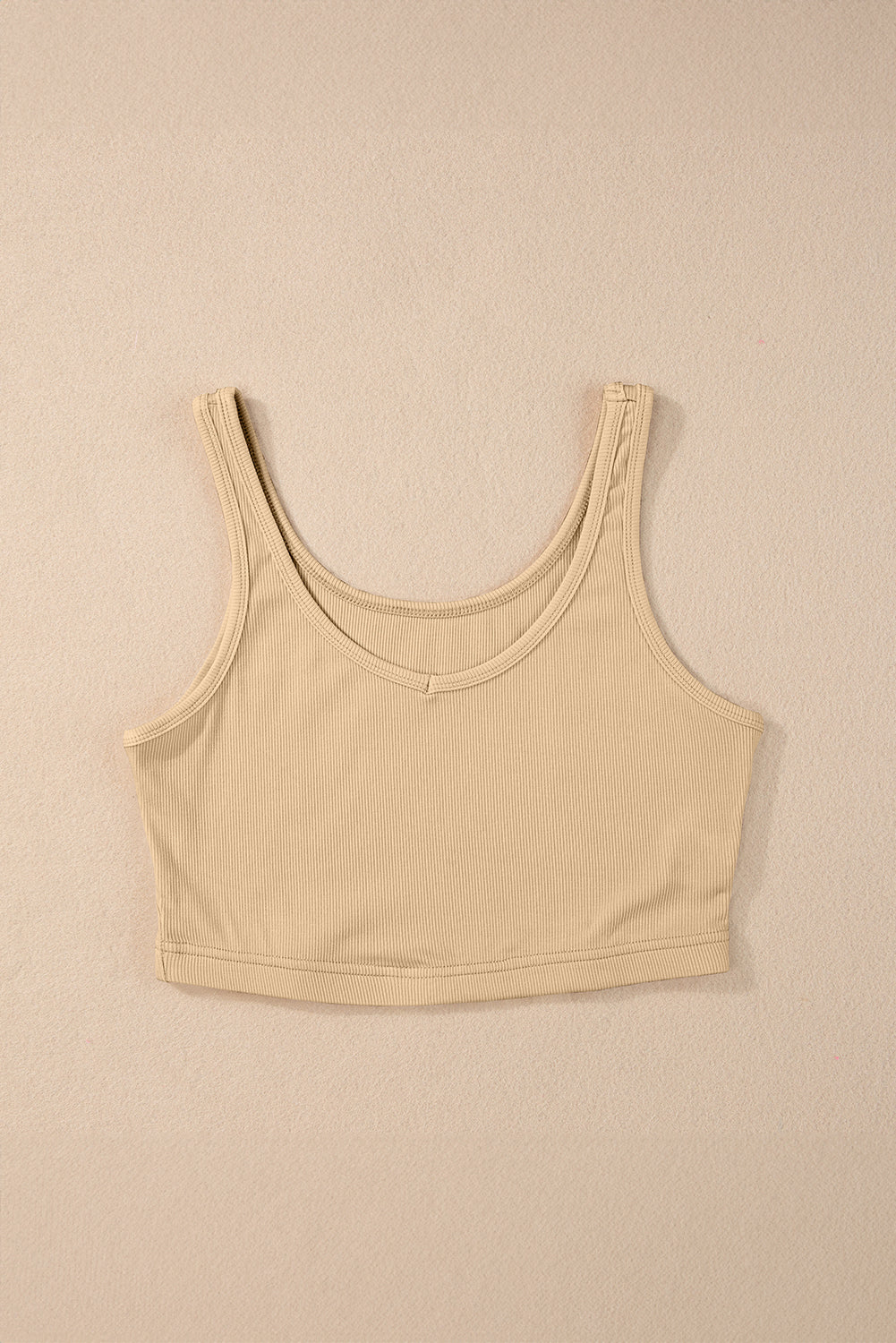 Apricot Solid Color Ribbed Knit Crop Tank Top