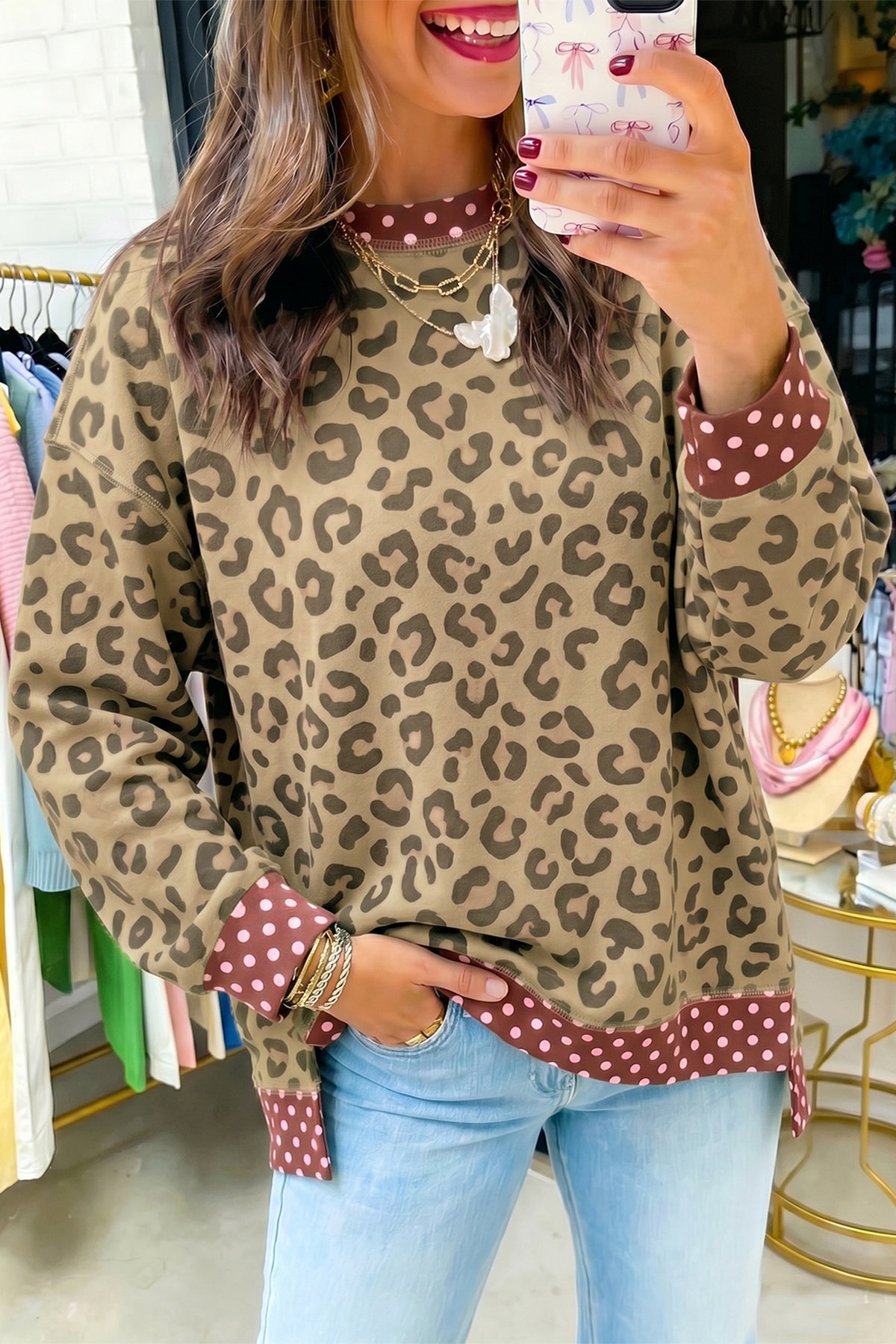 Mocha Leopard Mix Top