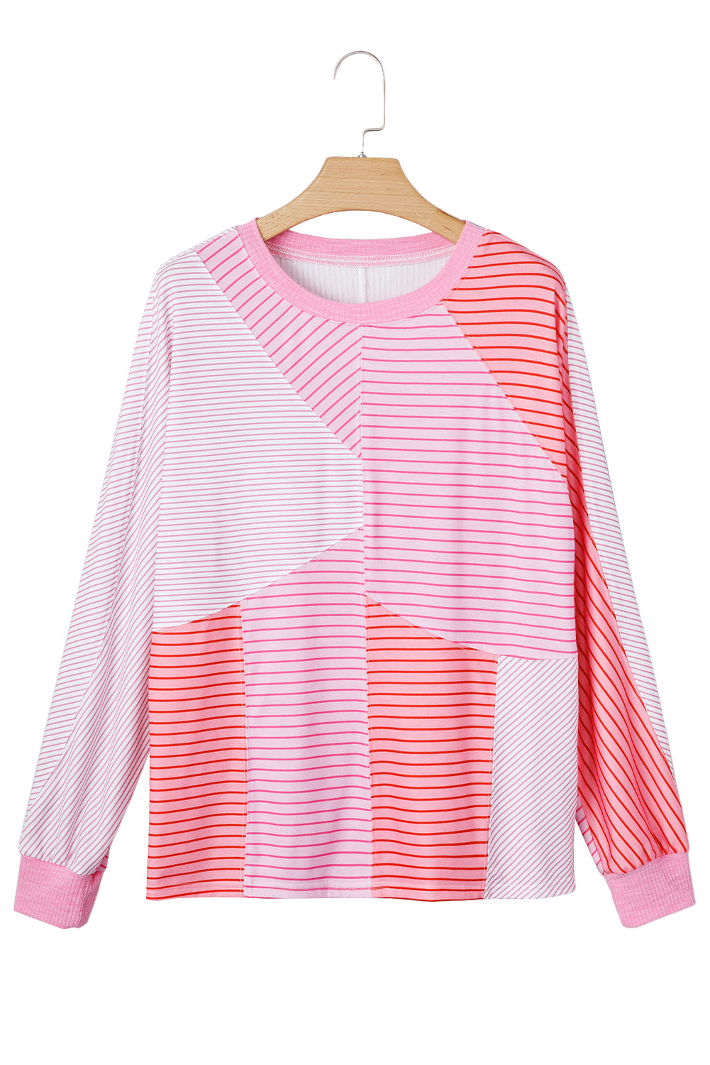 Sachet Pink Striped Patchwork Long Sleeve Top
