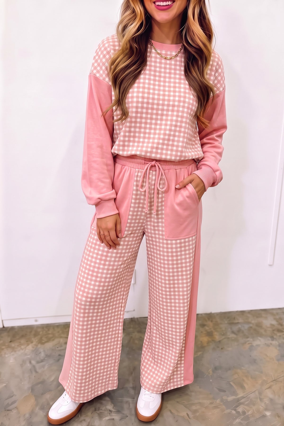 Pink Plaid Patchwork 2pc Set
