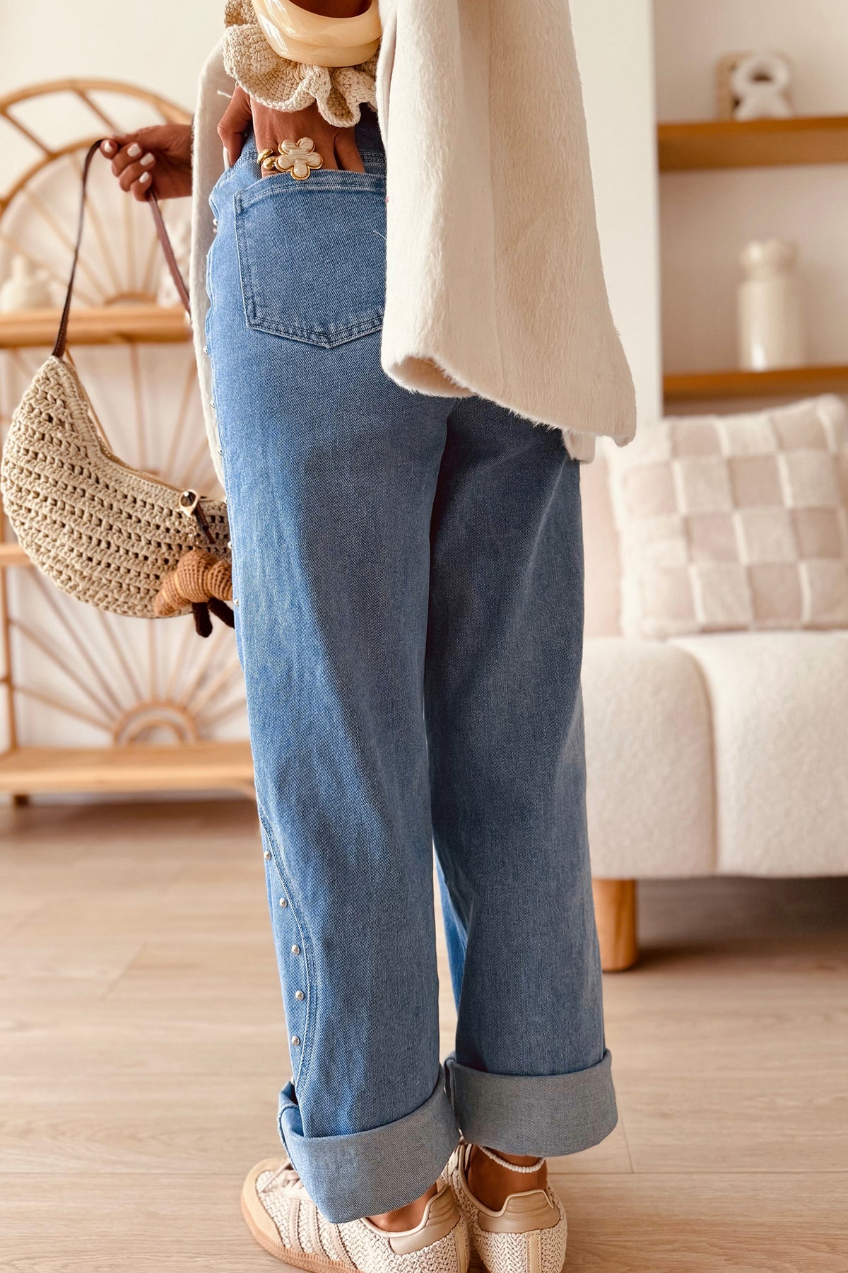 Rivet Detail Ankle Jeans