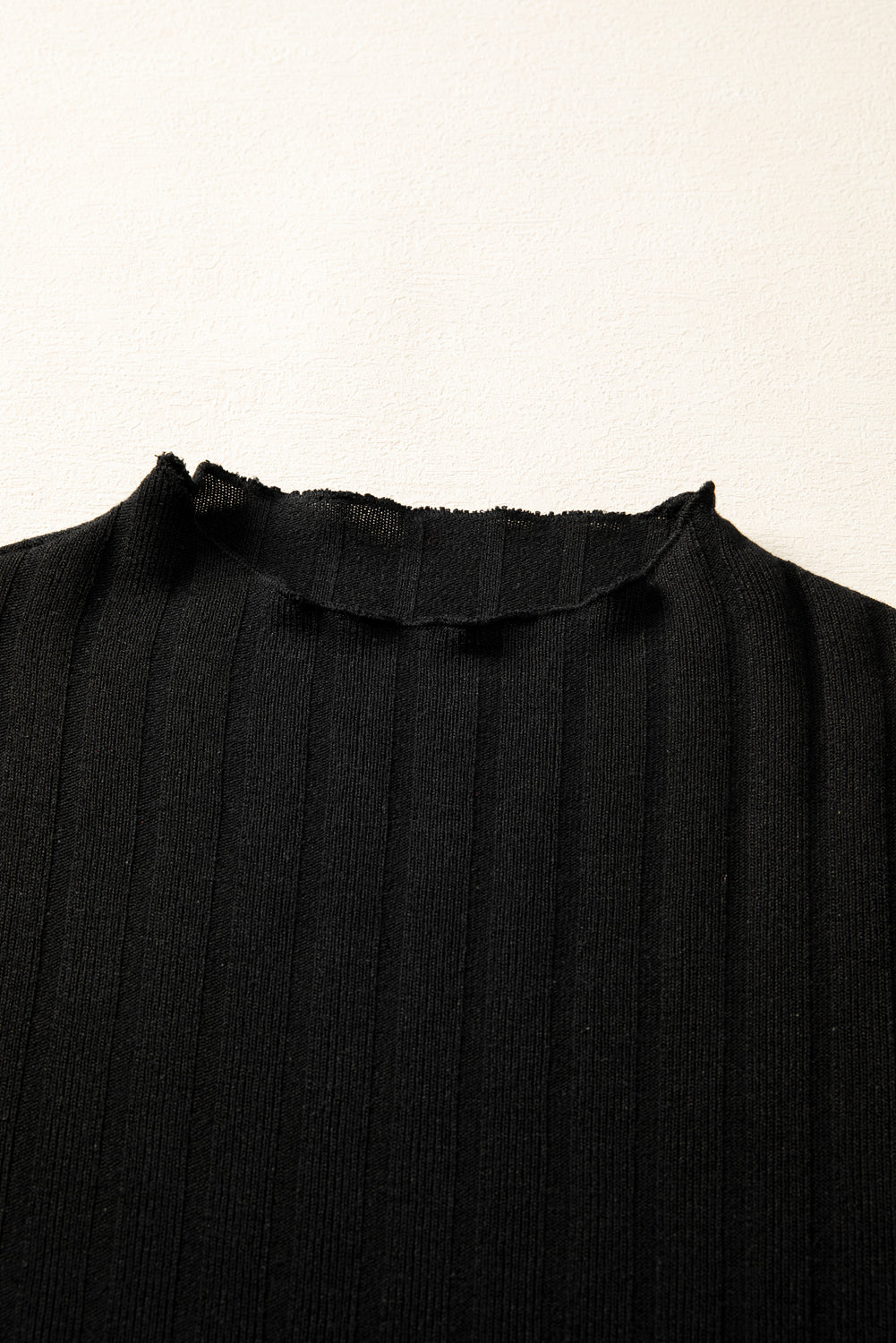 Red Dahlia Frilled Neck Ribbed Knit Patchwork Long Sleeve Mini Dress