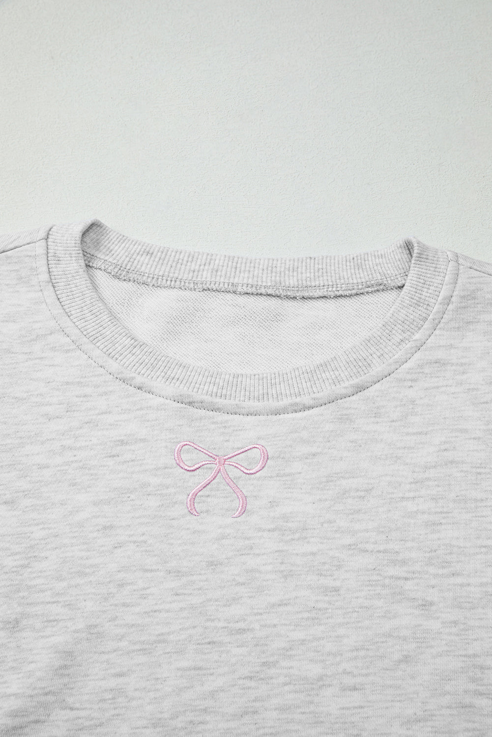 Sachet Pink Bow Embroidery Long Sleeve Pullover and High Waist Shorts Set