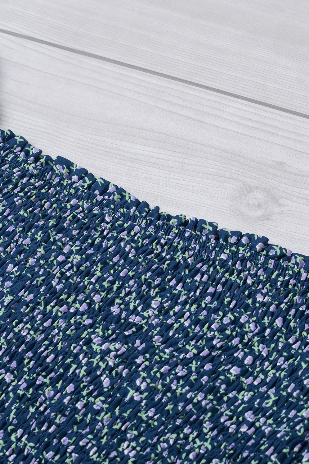 Blue Ditsy Floral Print Square Neck Smock Top