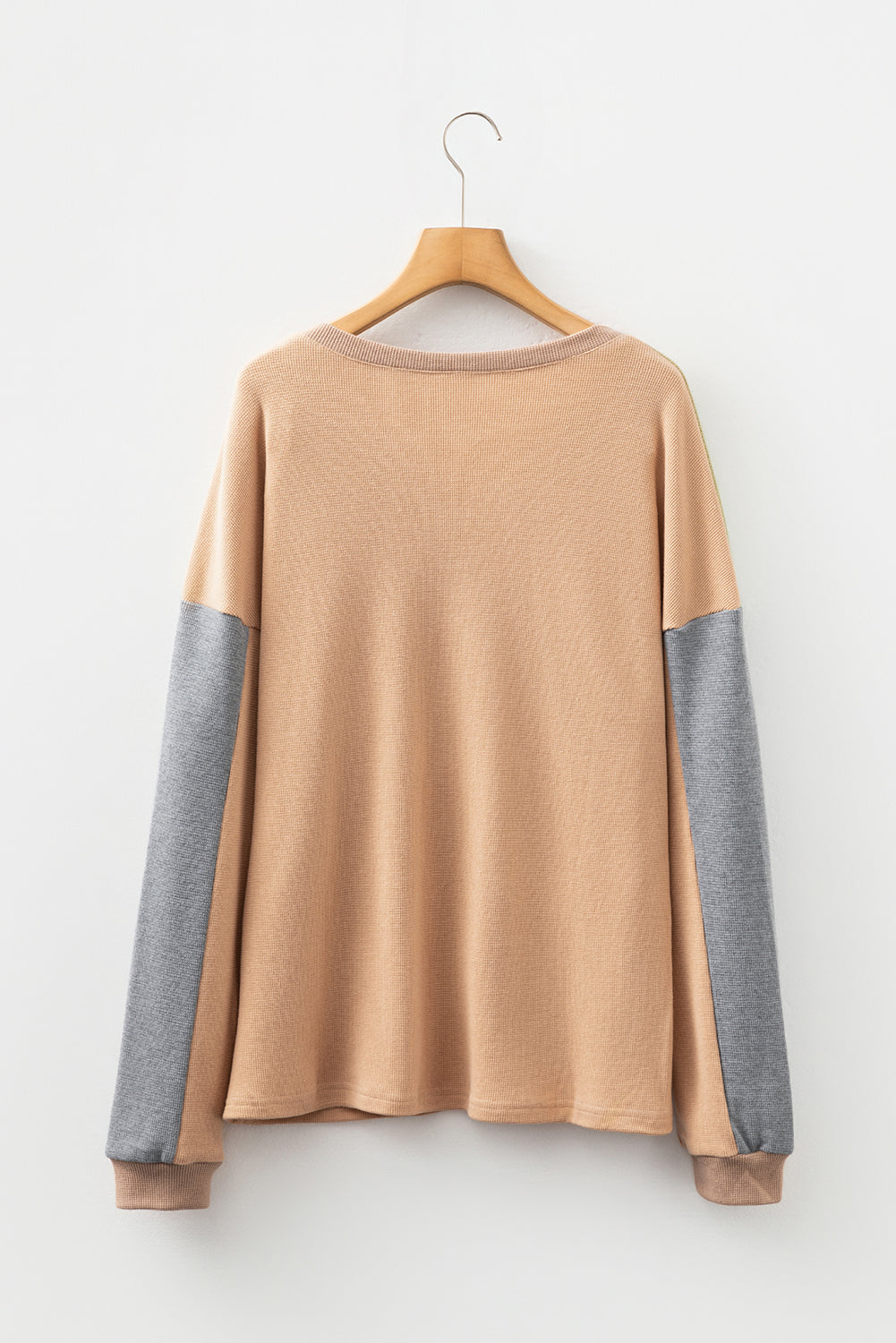 Buckskin Colorblock Thermal Waffle Knit Drop Shoulder Henley Top