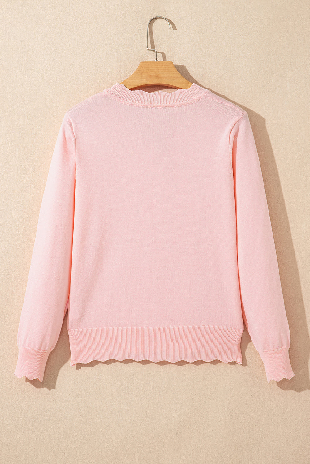 Pink Solid Color Button Knitted Cardigan