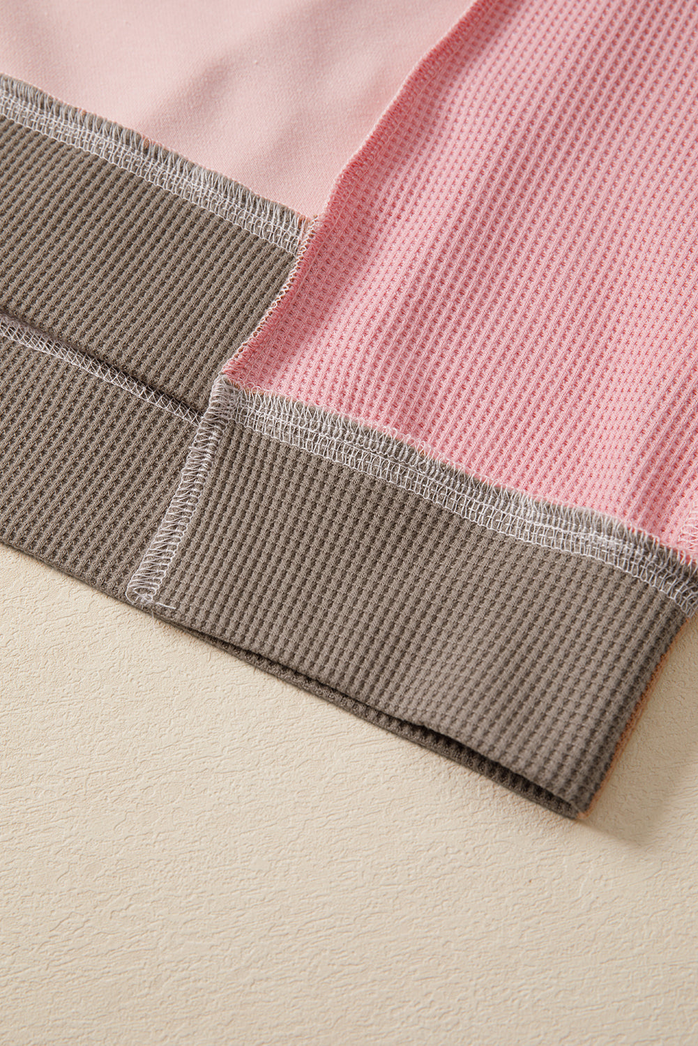 Smoke Green Colorblock Waffle Patchwork Oversize Sweatshirt