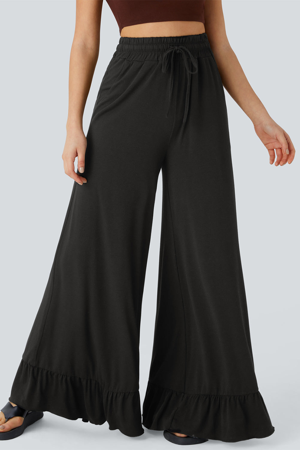 Dune Solid Color Ruffle Hem Wide Leg Pants